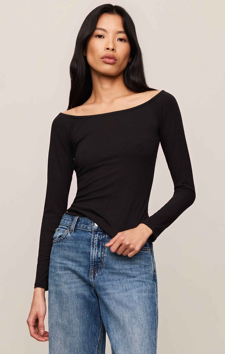 Z Supply Sabrina long sleeve top in black, front view