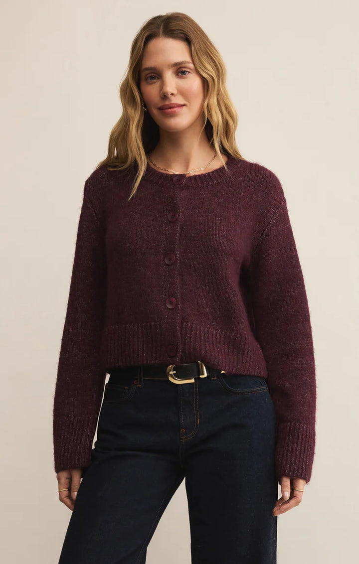 Breen Crop Cardigan in Merlot