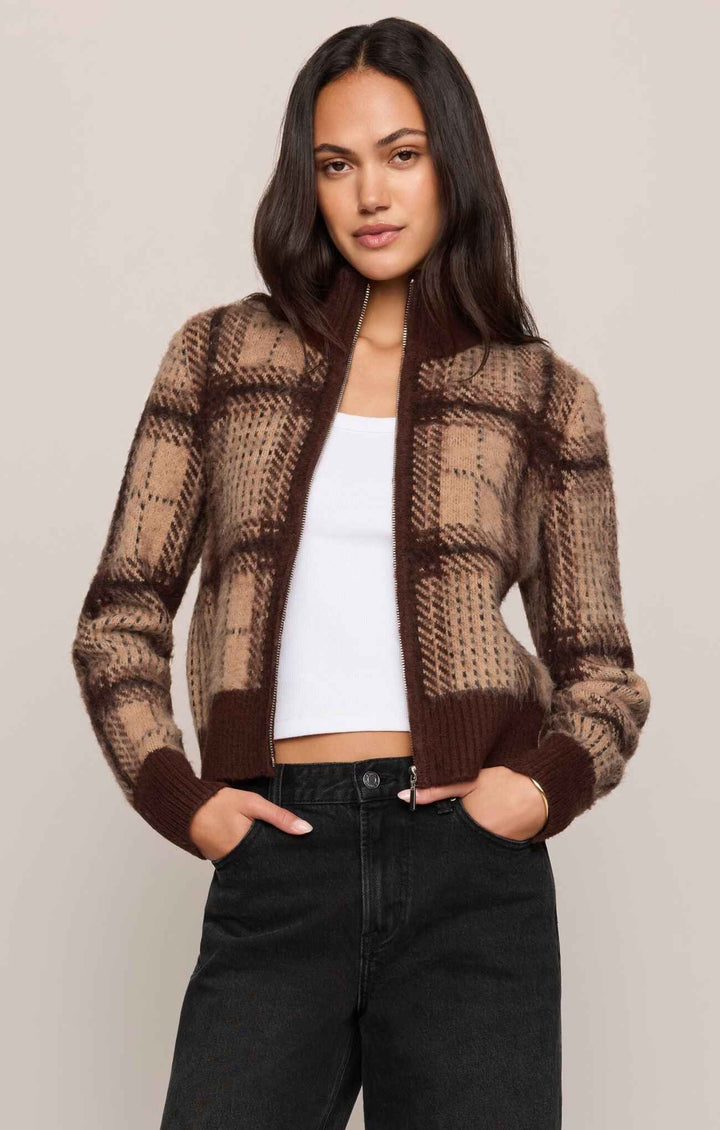 ZSU Frostline Plaid Cardigan in Toasted Almond