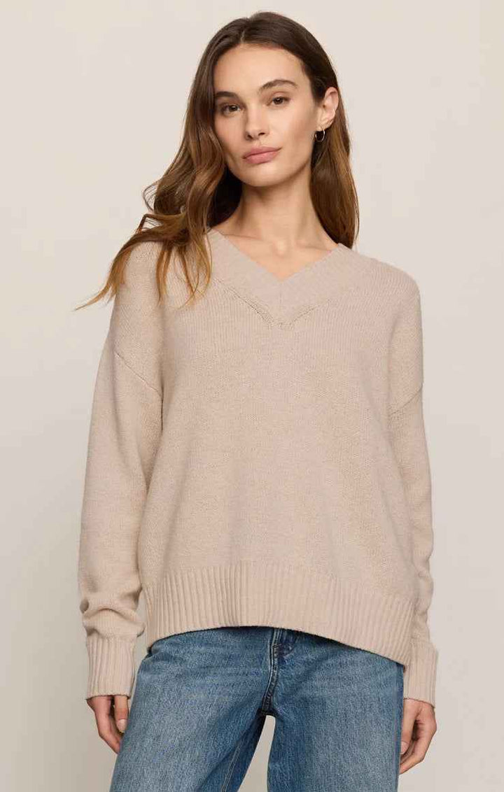 Z Supply Cloud Spun V-Neck Sweater in Frosted Pearl