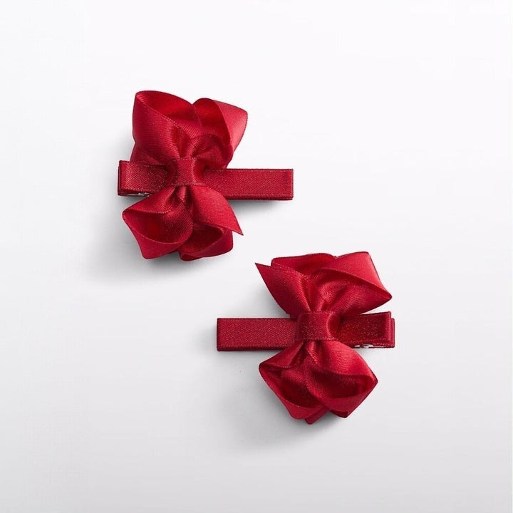 Abel & Lula red satin bow hair clips, set of two, front pair