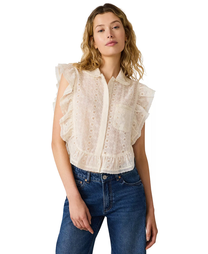 Adeline Eyelet Ruffled Top in Natural