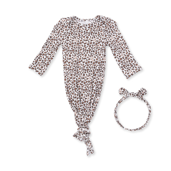 Angel Dear Leopard Rib Knotted Gown and Knot Headband - 1