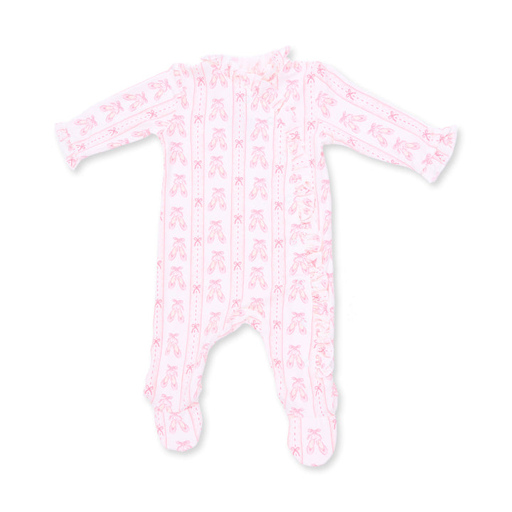 Angel Dear Ballet Shoes Ribbon Stripe Kimono Ruffle Snap Footie - 1