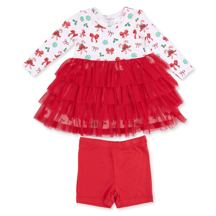 Angel Dear Bows & Candy Canes Twirly Long Sleeve Tutu Dress and Cartwheel Short - 1