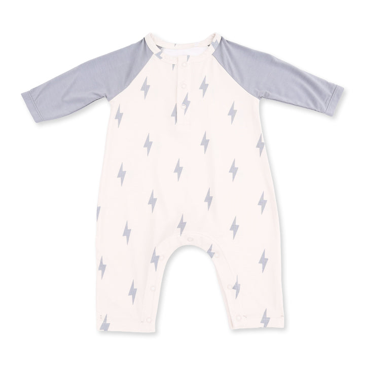 Angel Dear Lightning Bolt Viscose Long Sleeve Raglan Henley Romper - 1