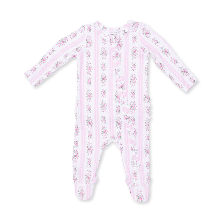 Angel Dear Bella Rose Stripe 2 Way Ruffle Back Zipper Footie - 1