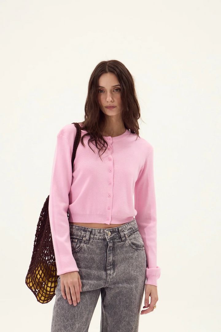 Pink Button Clark Front Cardigan
