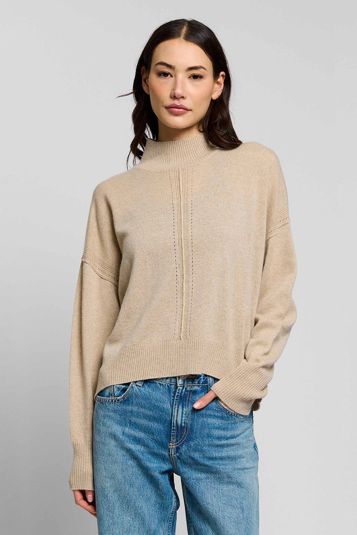 Central Park West Thea Cashmere Oversized T-Neck Sweater in Oat