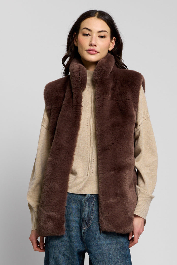 Central Park West Maia Faux-Fur Gilet in Chocolate