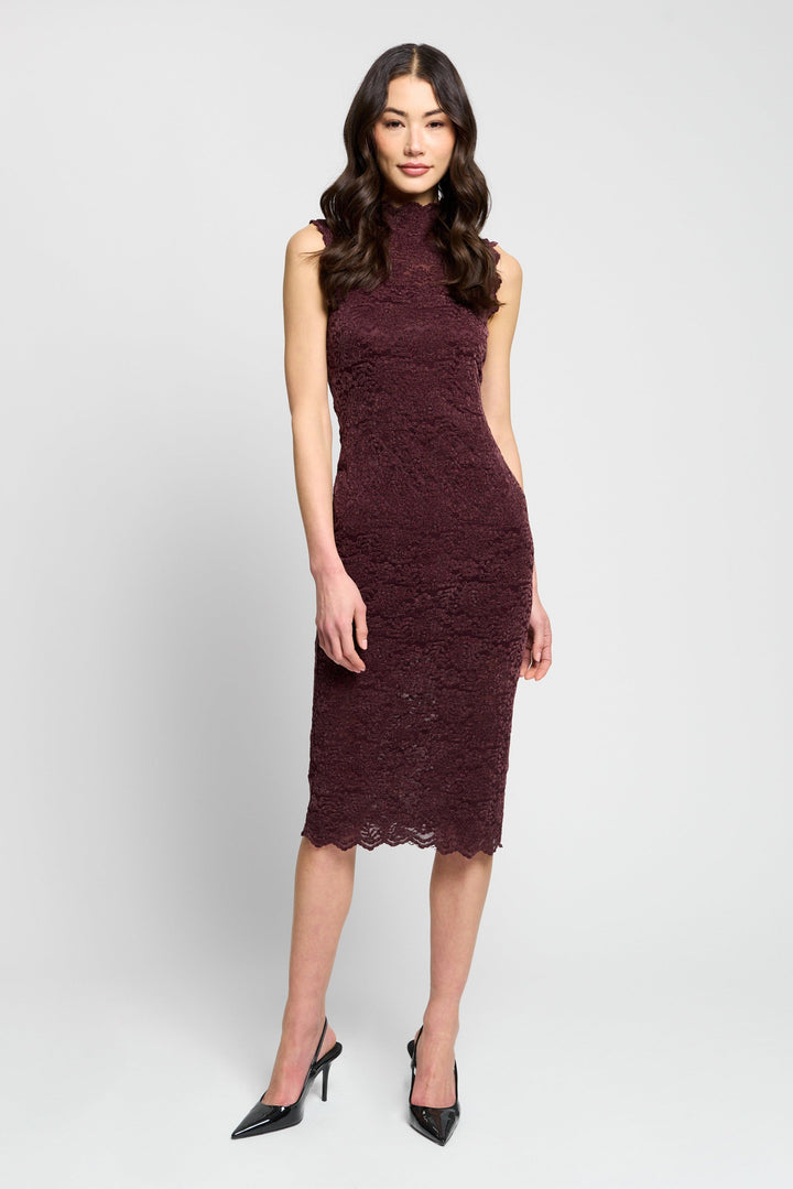 Central Park West Tessa Sleeveless Stretch Lace Dress in Black Cherry