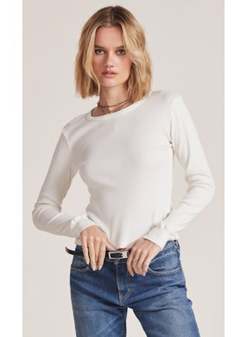 Bobi Los Angeles Classic Long Sleeve Tee in Faded Bone, front styled view; jeans sold separately