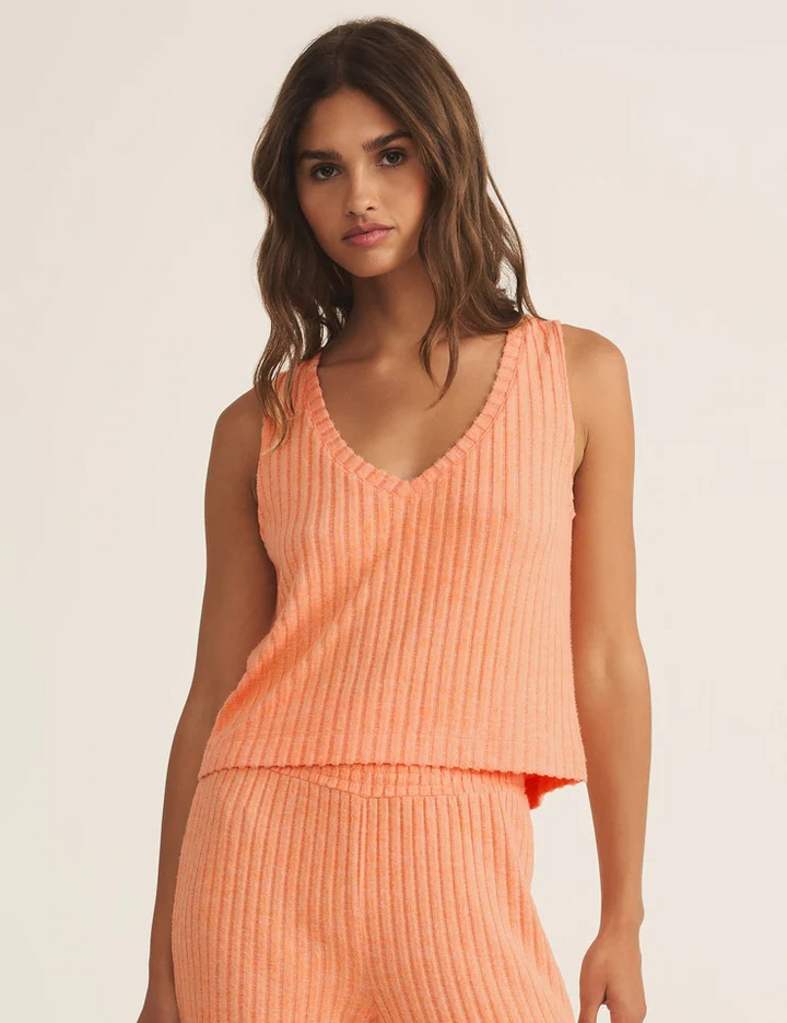 Dawn Smocked Ribbed Short in Malibu Orange — alternate view 3