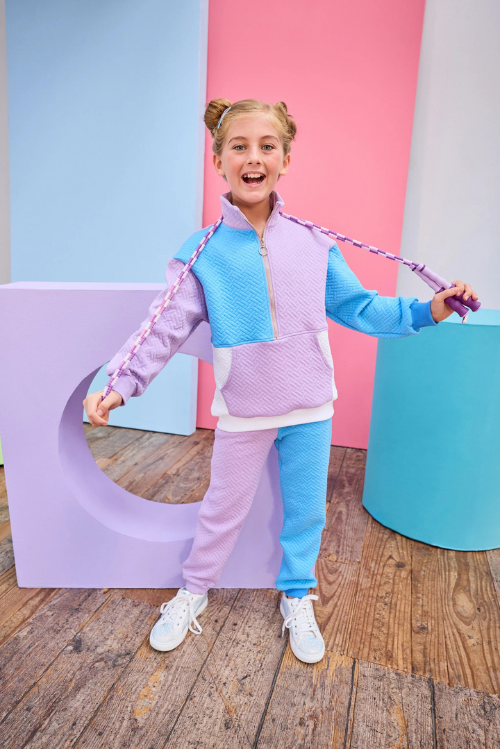 Color Block Pullover Lavender & Blue Quilted Trellis SET