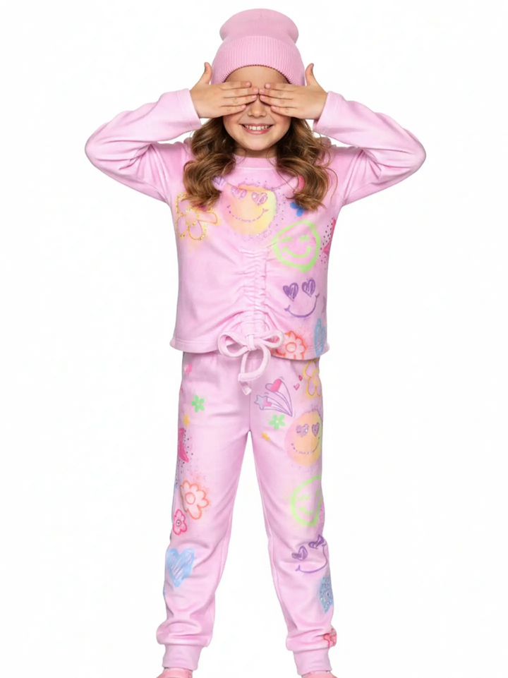 Pink Printed Velour Set