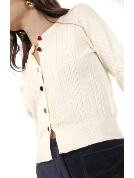 Tween Mochi Heart Button Cardigan in Cream