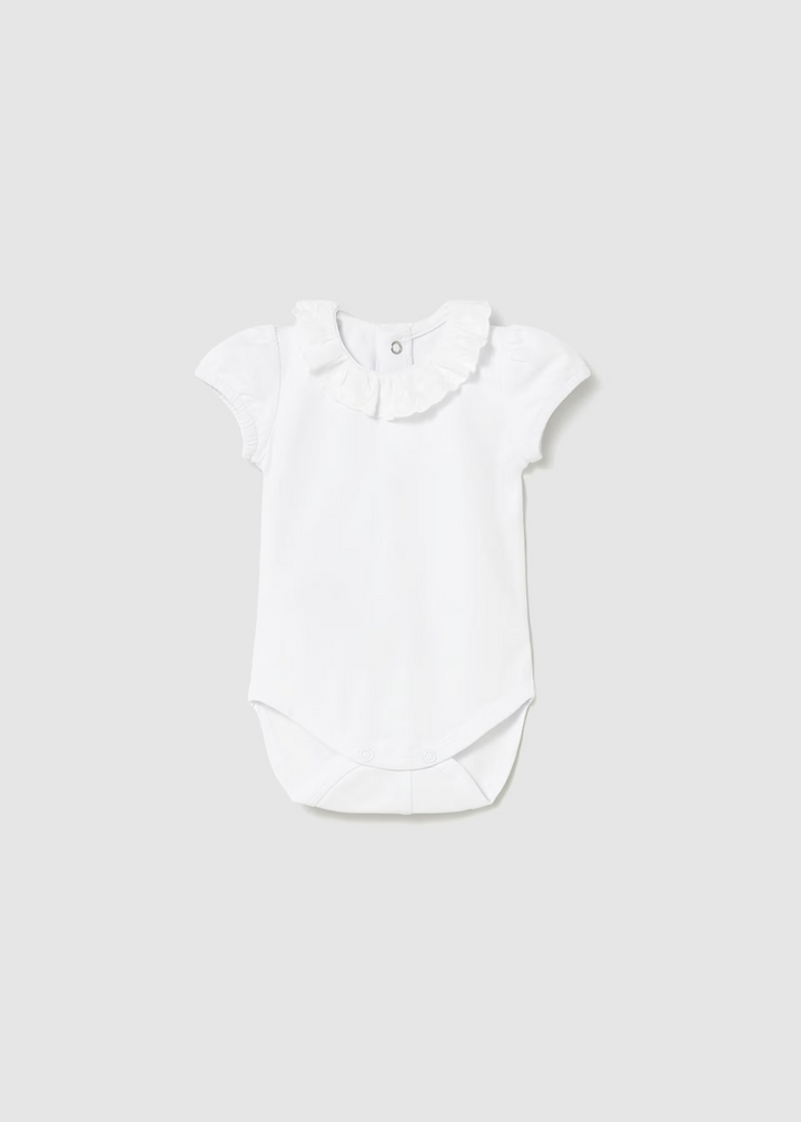 Eyelet Ruffle Neck Onsie in White
