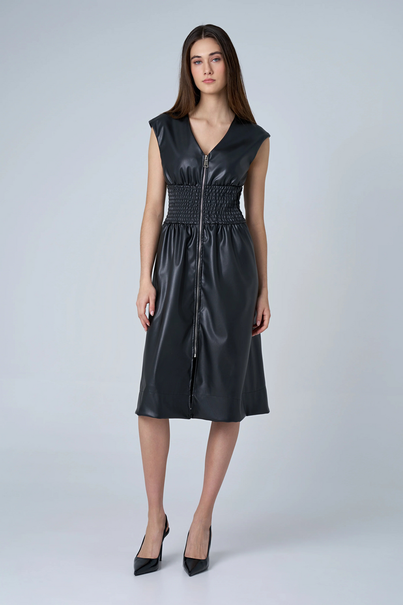 AST Smocked Waist Faux Leather Black Dress – Lula Boutique