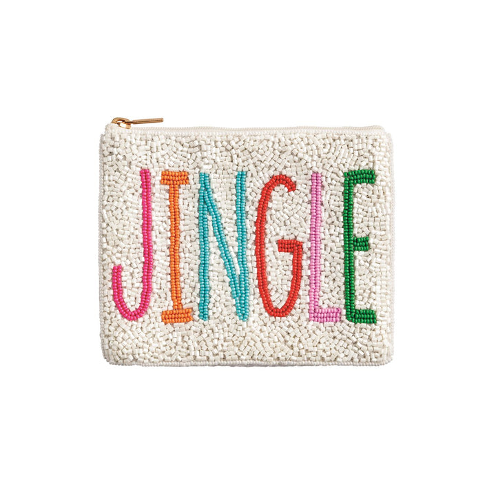 White Jingle Holiday Beaded Pouch