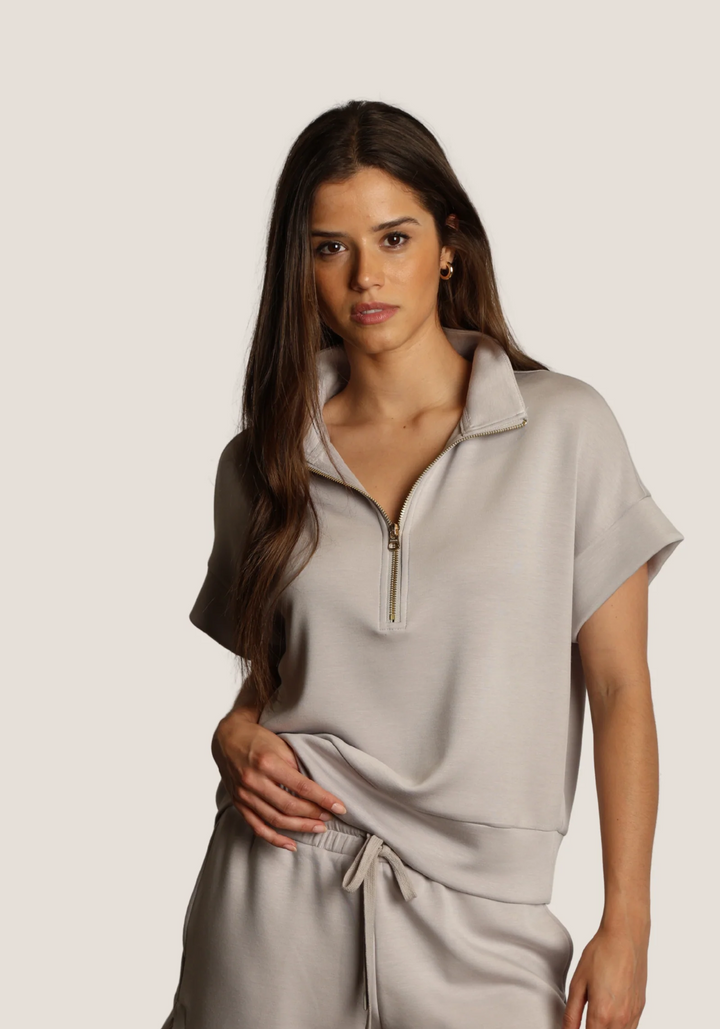 Short Sleeve Half Zip in Grey