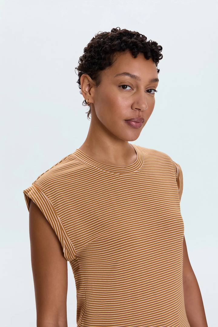 Olivia Twist Rolled Sleeve Tee in Dark Rum Stripe