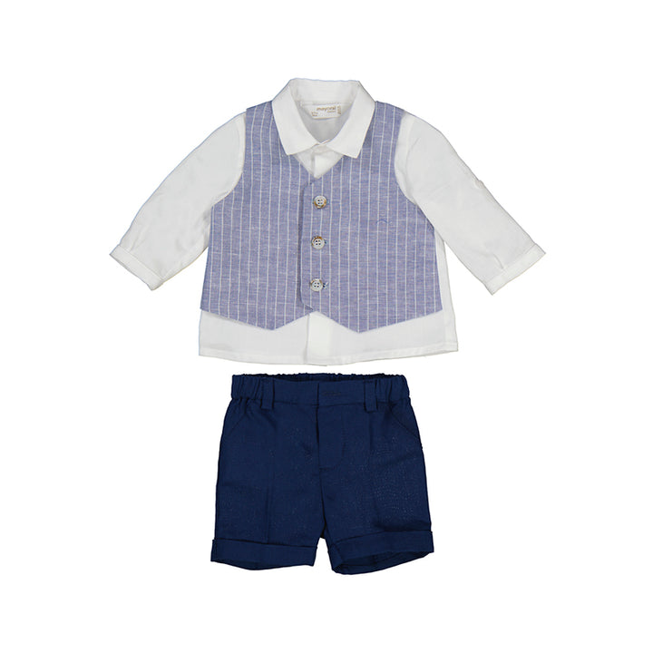 Shirt/Vest Linen Short Set in Blue Stripes