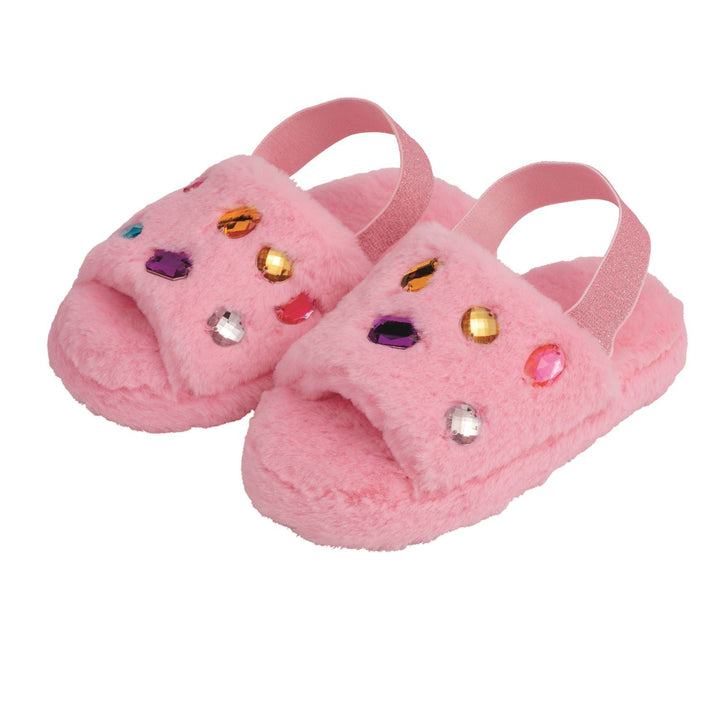 Mud Pie Light Pink Glitzy Slippers with multicolor rhinestones and heel straps
