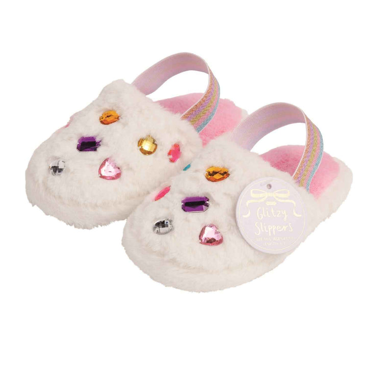 Mud Pie White Glitzy Slippers