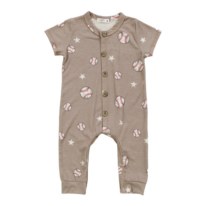 Baseball Romper in Tan