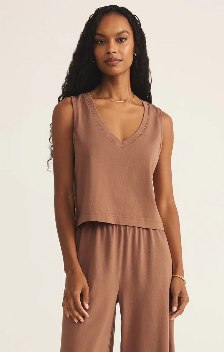 Sloane V-Neck Tank Top in Teakwood