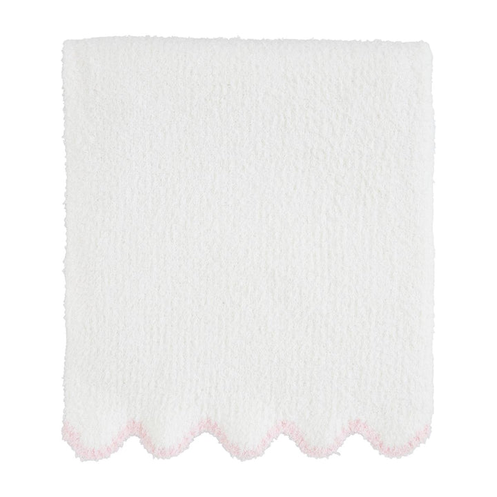 White With Pink Trim Scallop Chenille Blanket