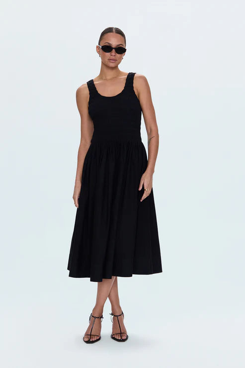 Alessia Black Smocked Drop Waist Dress