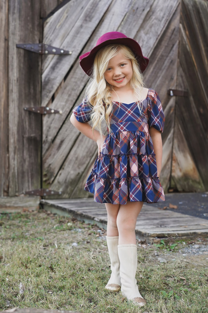 Plaid Shirley Dress with Tie Back