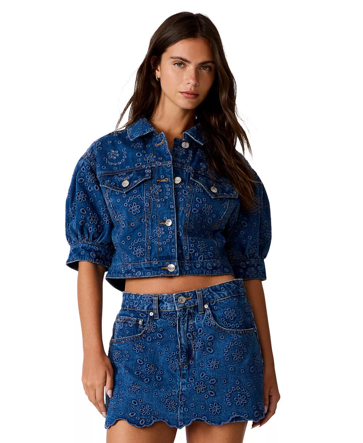Serafina Eyelet Puff Sleeve Denim Jacket