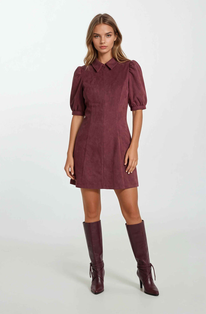 Shannon Puff Sleeve Dress in Maroon
