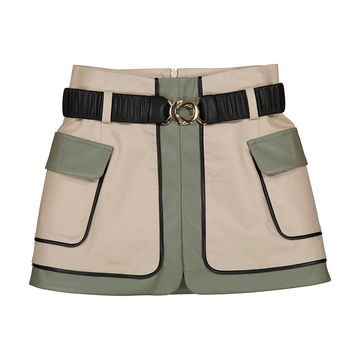 Combined Belted Twill Skirt