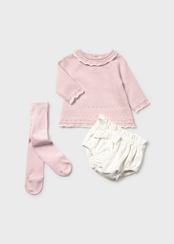Pink Knit Sweater & Bloomer 3 PC Set