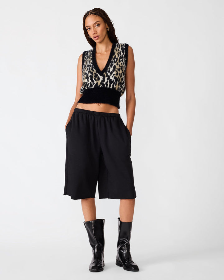 Steve Madden MILA Leopard sweater vest with black V-neck trim