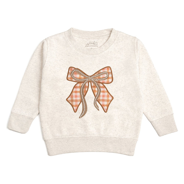 Sweet Wink Cinnamon Plaid Bow Patch Sweatshirt in Natural Heather