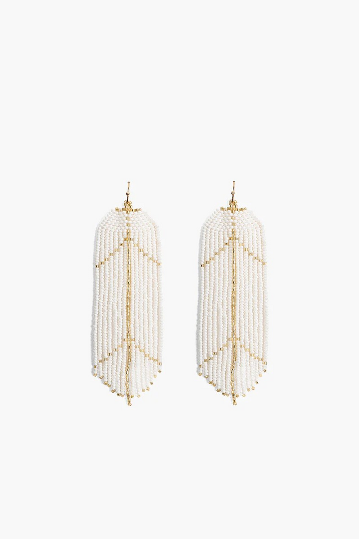 Feather White Light Fringe Earrings