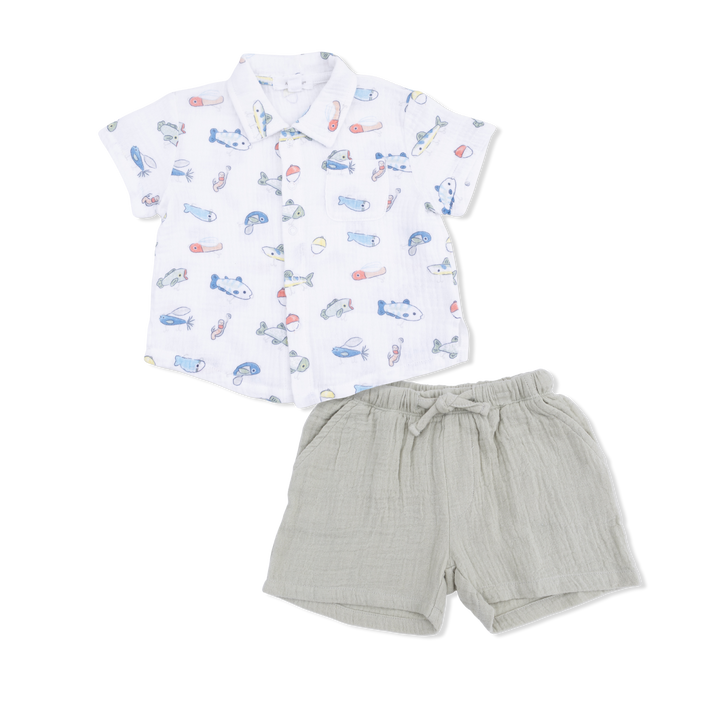 Fishing Lure Muslin Short Set Boy