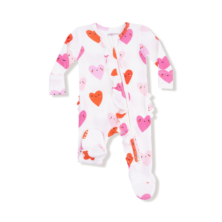 Waffle Heart Printed Zip Footie