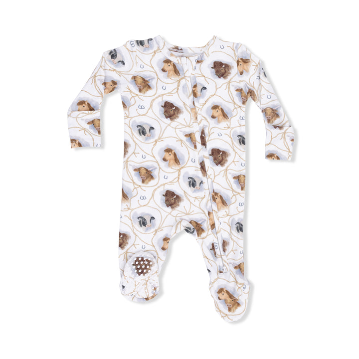 Farm Animals Rope 2 Way Zip Footie Neutral