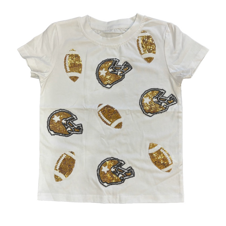 GOLD SEQUINS FOOTBALL ON SHORT SLEEVE TEE