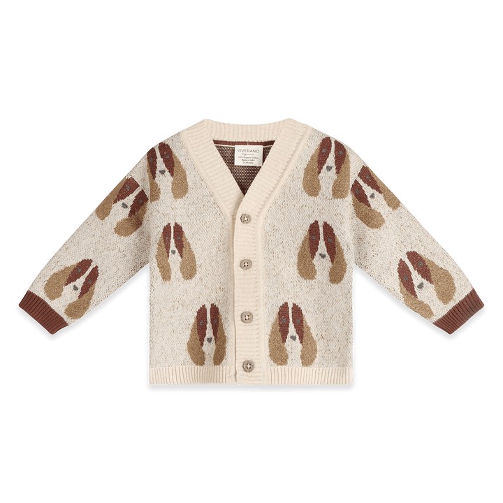 Viverano Organics Dog Jacquard Knit Baby Cardigan in Oatmeal