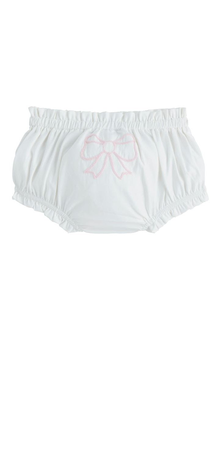 White chainstitch Bow Diaper Cover