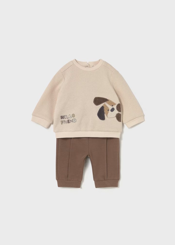 Tan Dog Sweatshirt Set with Striped Pants