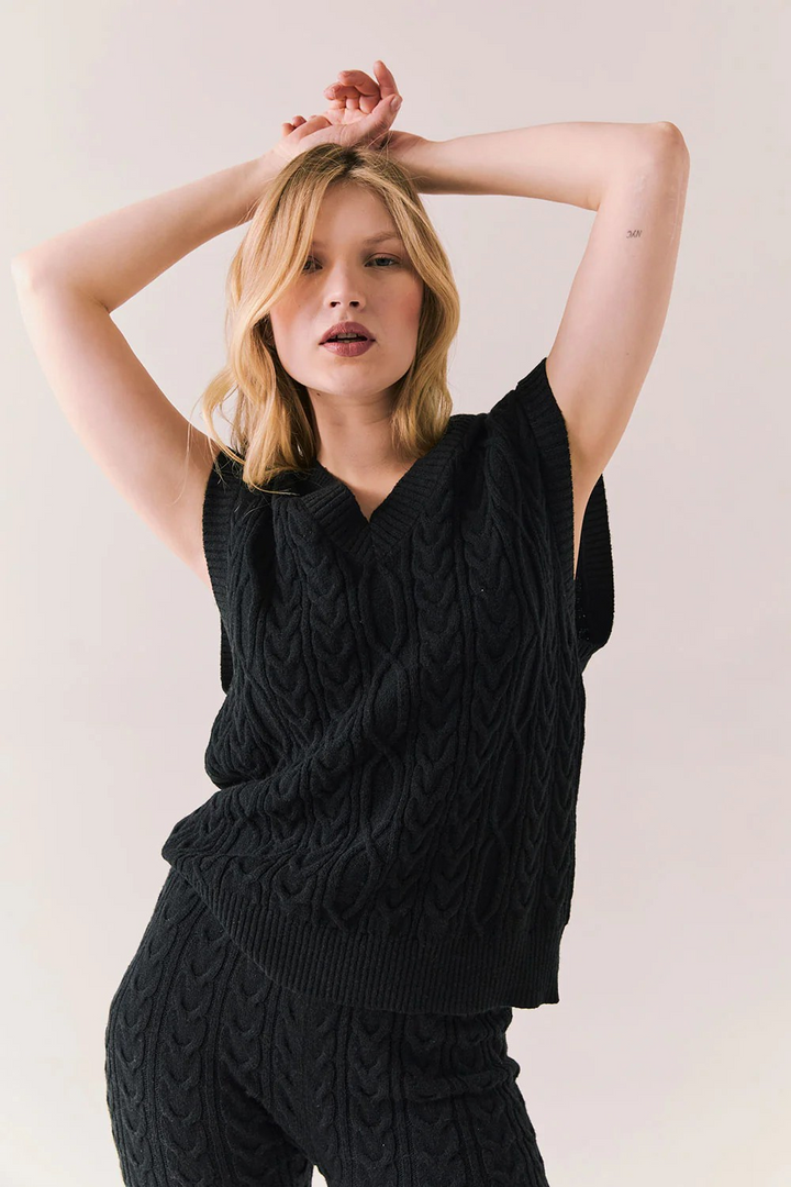 Gaya True Black Cable Sweater Vest