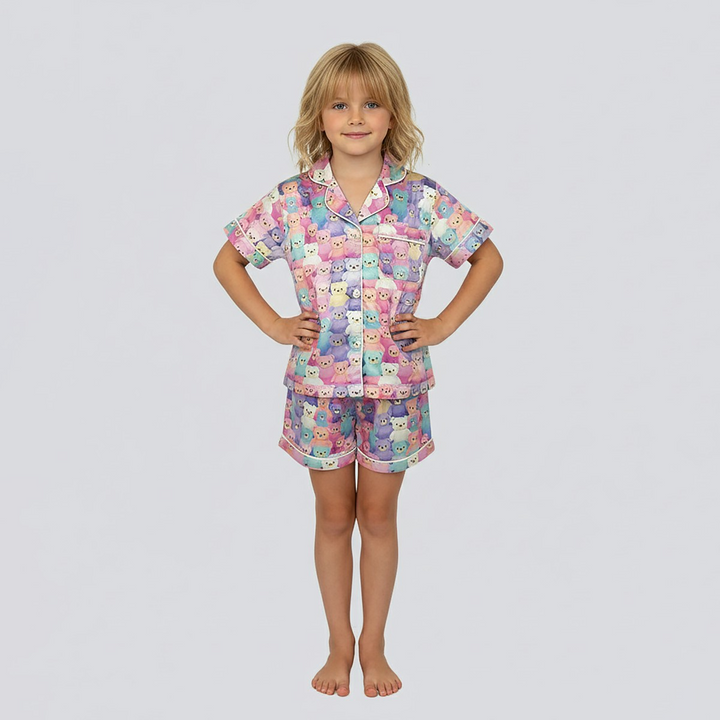 Bear Printed Satin Pajama Set