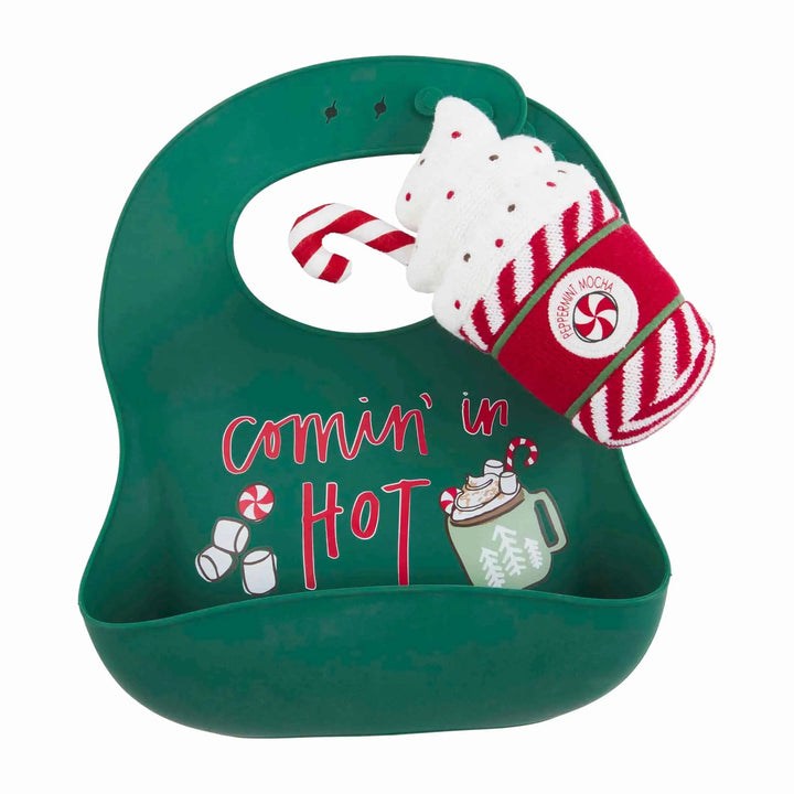 MUD Peppermint Mocha Bib and Rattle set